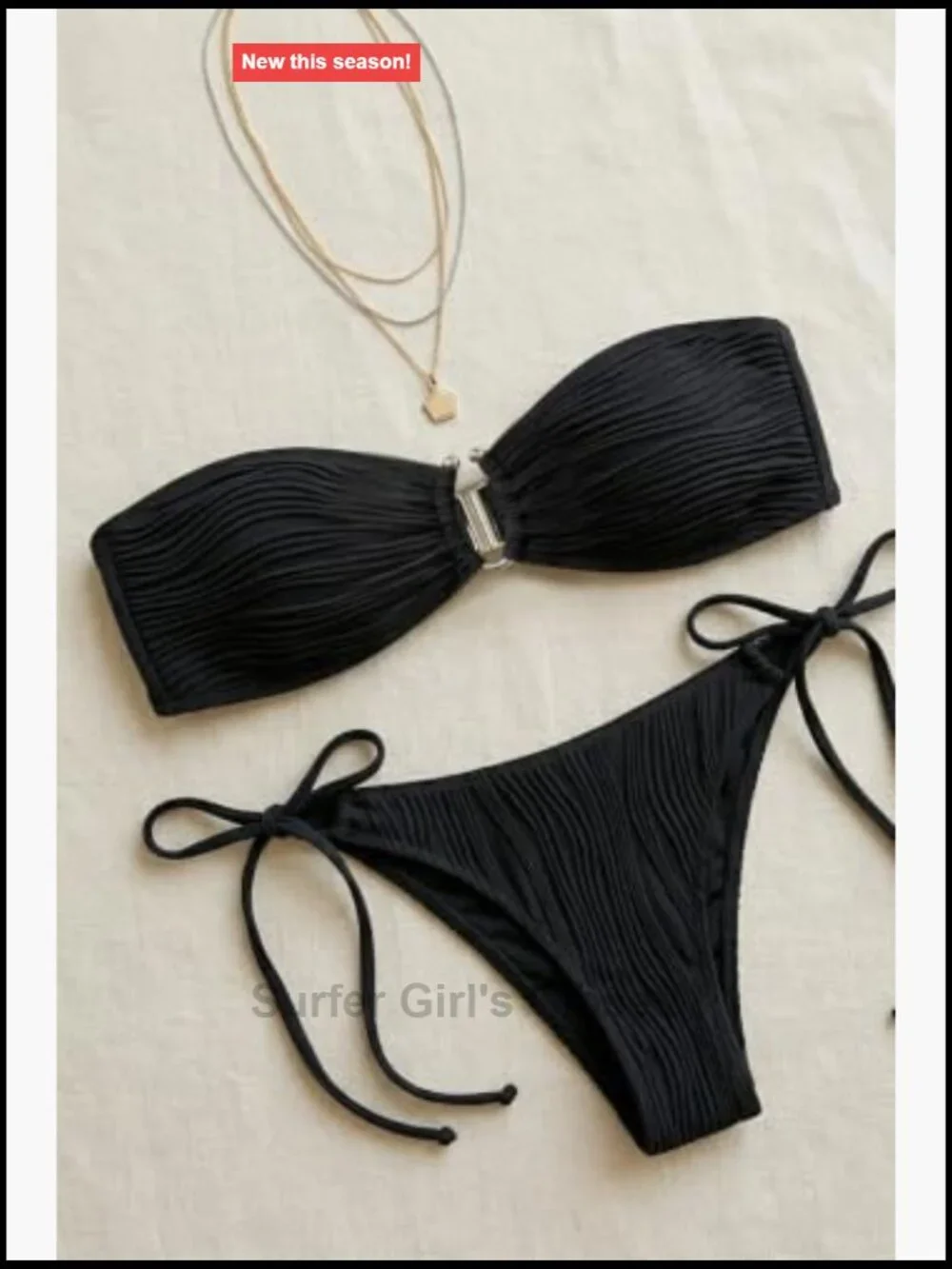 Ribbed Sexy Push Up Bikini Set Two Piece Bandeau Tie Side Swimsuit